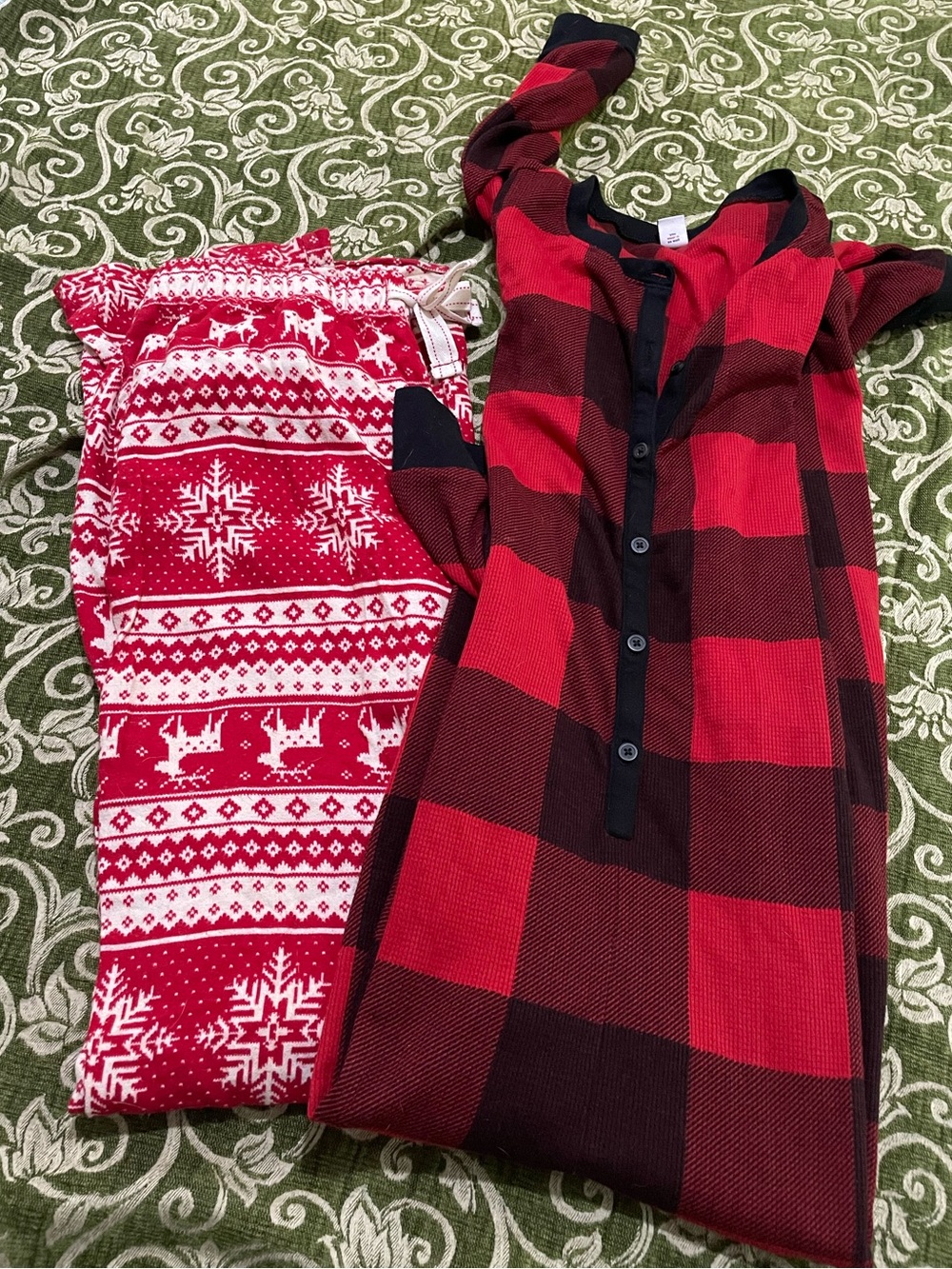 Old navy buffalo plaid onesie and fair isle pj pants. Euc. Med tall